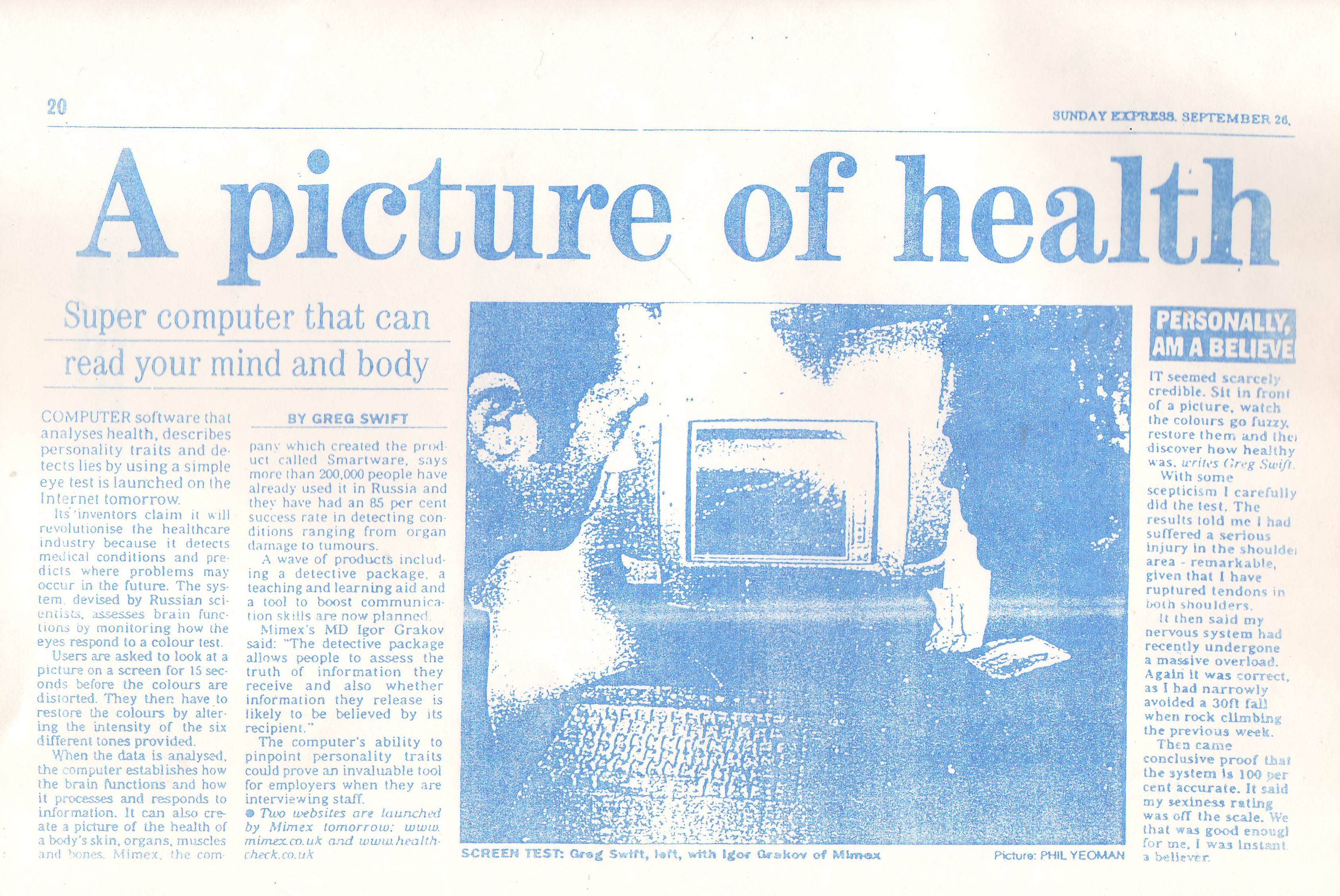 «Картина здоровья» (A Picture of Health) — статья о технологии «Мимекс» в Sunday Express, изображение 1